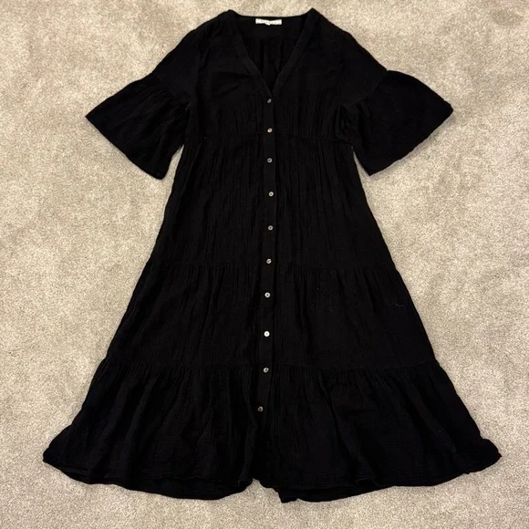 Xirena Black Kendall Tiered Midi Dress Size Large Cotton Gauze - Picture 6 of 13
